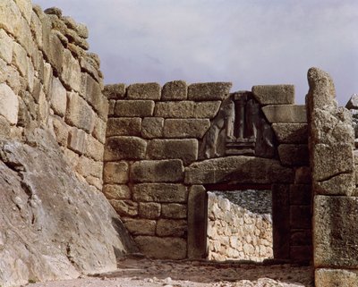 Ansicht des Löwentors am Eingang zum Palast von Mycenaean